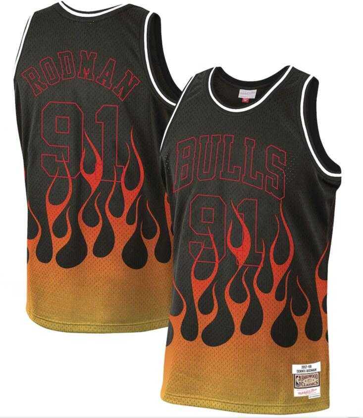 Bulls 91 Dennis Rodman Black 1997-98 Hardwood Classics Flames Swingman Jersey Dzhi,We sell and wholesale Bulls 91 Dennis Rodman Black 1997-98 Hardwood Classics Flames Swingman Jersey Dzhi on line form chian!